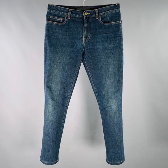 SAINT LAURENT Size 30 Blue Contrast Stitch Cotton Blend Straight Jeans - Picture 1 of 6